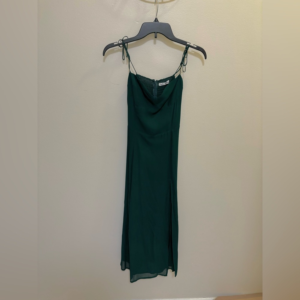 Reformation Emerald Green Midi Dress with Front Slit - Picture 3 of 6